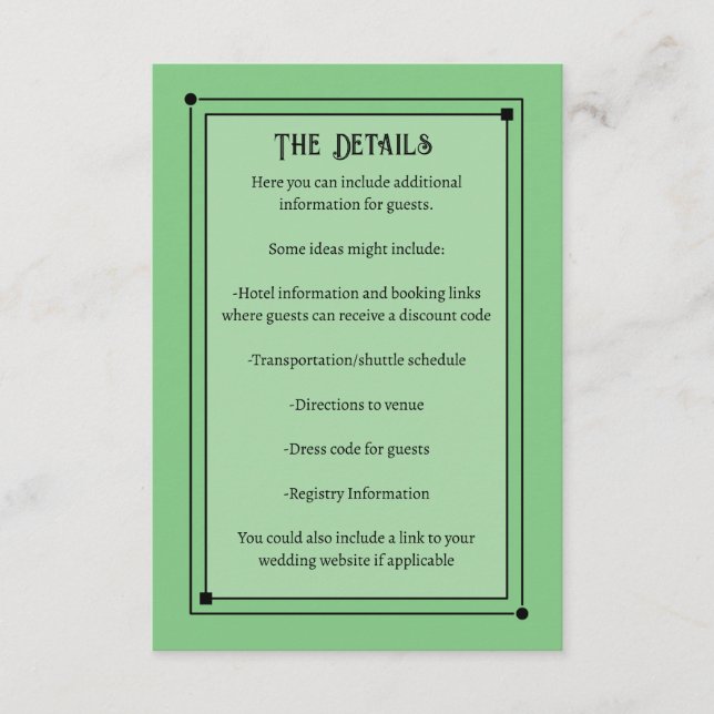 Romantic Vintage Inspired Pale Green Wedding Enclosure Card (Front)