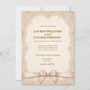 Romantic Vintage Lace & Blush Pink Ribbon Invitation
