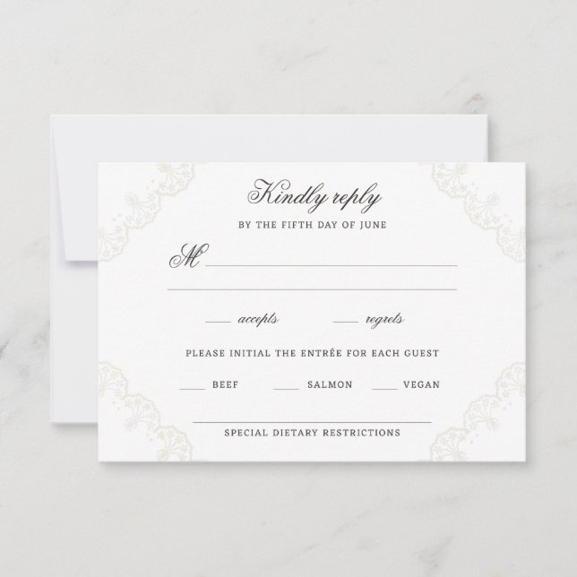 Romantic Vintage Lace Border Wedding RSVP Card (Front)