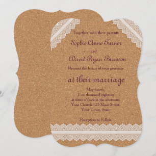 Romantic Vintage Lace Wine Cork Wedding Invitation
