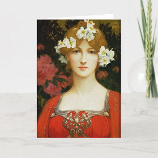 Romantic Vintage Lady Greeting Card in Red
