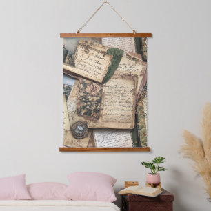 Romantic Vintage Letter Collage with Roses Hanging Tapestry