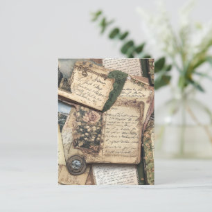 Romantic Vintage Letter Collage with Roses Postcard