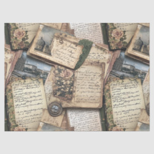 Romantic Vintage Letter Collage with Roses Tissue Paper