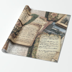 Romantic Vintage Letter Collage with Roses Wrapping Paper
