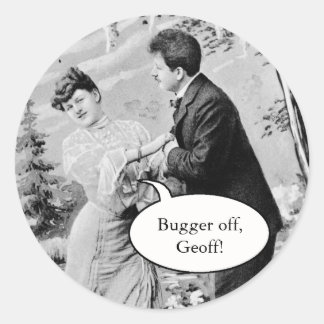 Romantic vintage lovers on a boat classic round sticker