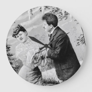Romantic vintage lovers on a boat large clock