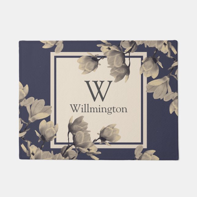 Romantic Vintage Magnolias - Personalised Doormat (Front)