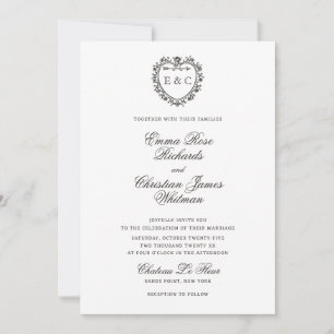 Romantic Vintage Monogram Crest Wedding Invitation