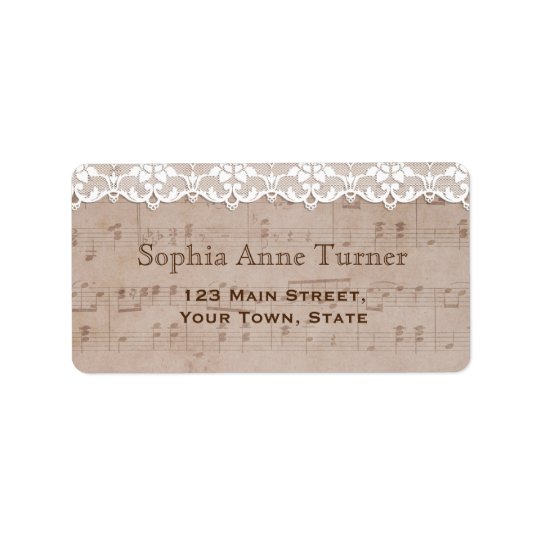 Romantic Vintage Music Sheet & Lace Wedding Address Label