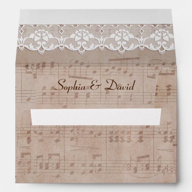 Romantic Vintage Music Sheet & Lace Wedding Envelopes (Back (Bottom))
