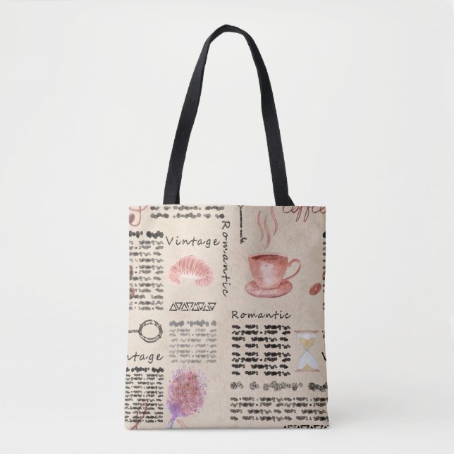 Romantic vintage newspaper tote bag (Front)