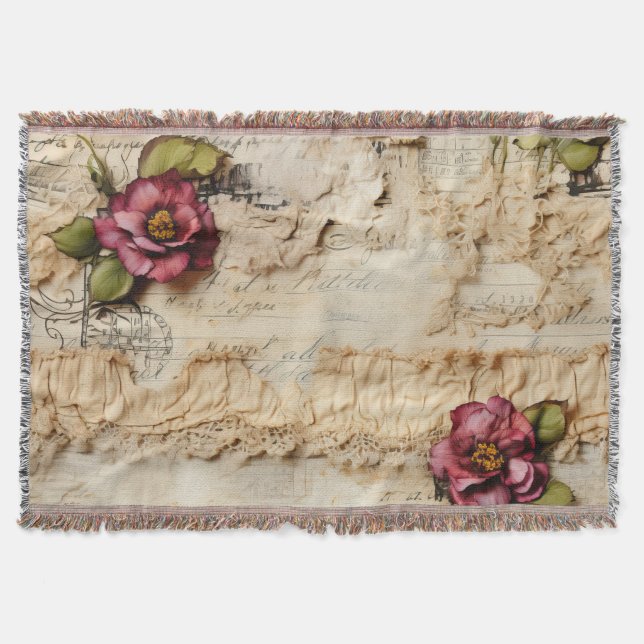 Romantic Vintage Parchment Letter Throw Blanket (Front)