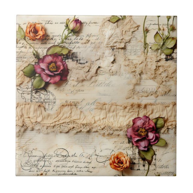 Romantic Vintage Parchment Letter Tile (Front)