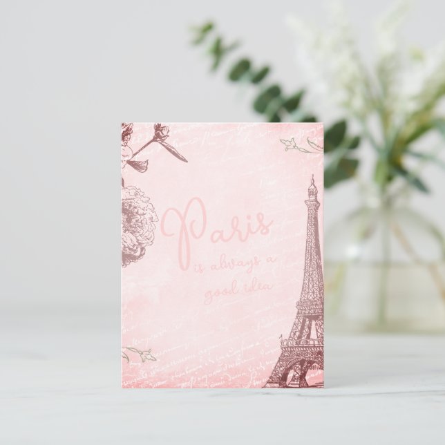 Romantic Vintage Paris Blush Pink Script Postcard (Standing Front)