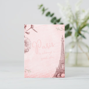 Romantic Vintage Paris Blush Pink Script Postcard