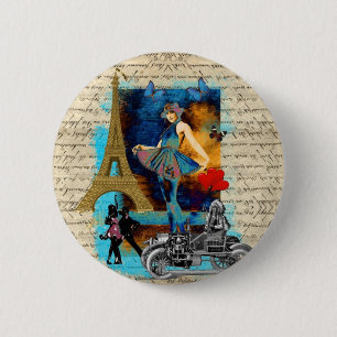 Romantic vintage Paris collage 6 Cm Round Badge