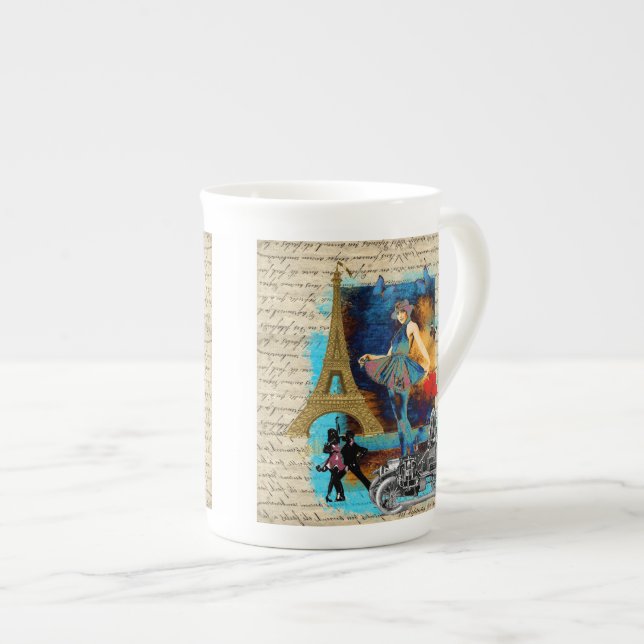 Romantic vintage Paris collage Bone China Mug (Front Right)