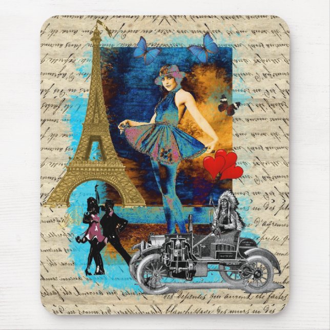 Romantic vintage Paris collage Mouse Mat (Front)