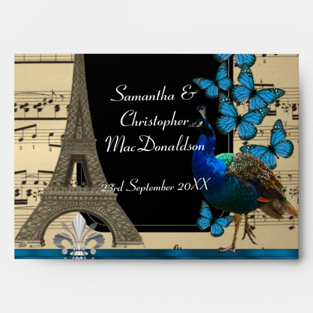 Romantic vintage paris music sheet wedding envelope (Front)