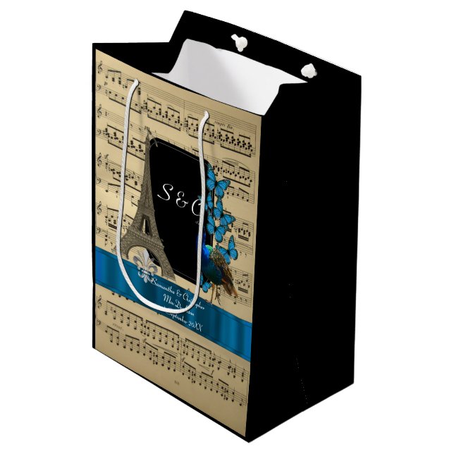 Romantic vintage Paris personalised wedding Medium Gift Bag (Front Angled)