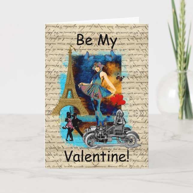 Romantic vintage Paris Valentines Holiday Card (Front)