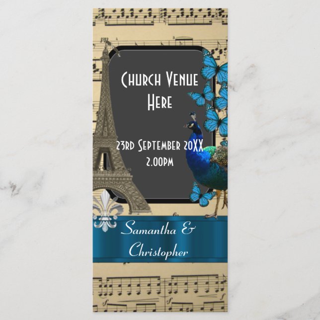 Romantic vintage Paris wedding program Programme (Front)