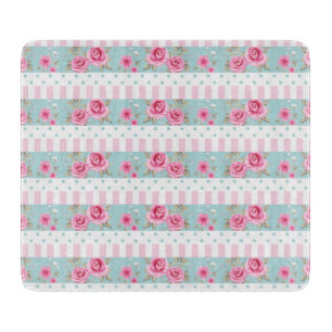 Romantic Vintage Pink & Mint Floral Roses Pattern Cutting Board