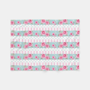 Romantic Vintage Pink & Mint Floral Roses Pattern Fleece Blanket