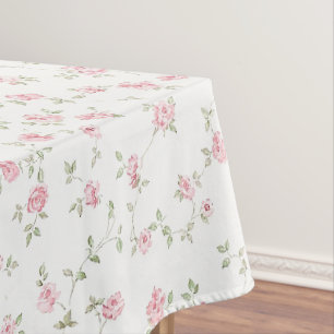 Romantic Vintage Pink Roses Soft Farmhouse Floral Tablecloth
