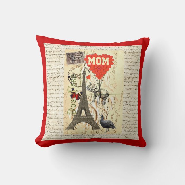 Romantic vintage postcard with mum text cushion (Front)