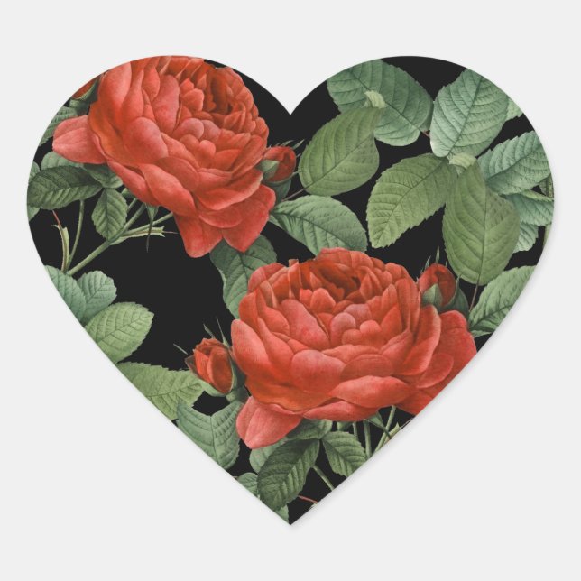 Romantic Vintage Red Rose Botanical Illustration Heart Sticker (Front)