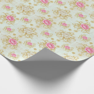 Romantic Vintage Rose and Gold Damask Wrapping Paper