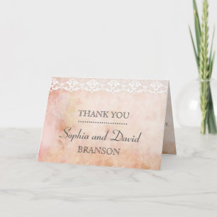 Romantic Vintage Rose and Lace Wedding THANK YOU Card