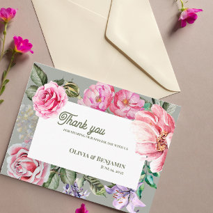 Romantic Vintage Rose Floral Wedding Thank You Postcard