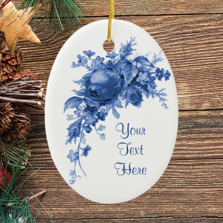 Romantic Vintage Rose In Blue Ceramic Tree Decoration