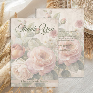 Romantic Vintage Rose Wedding Thank You  Card