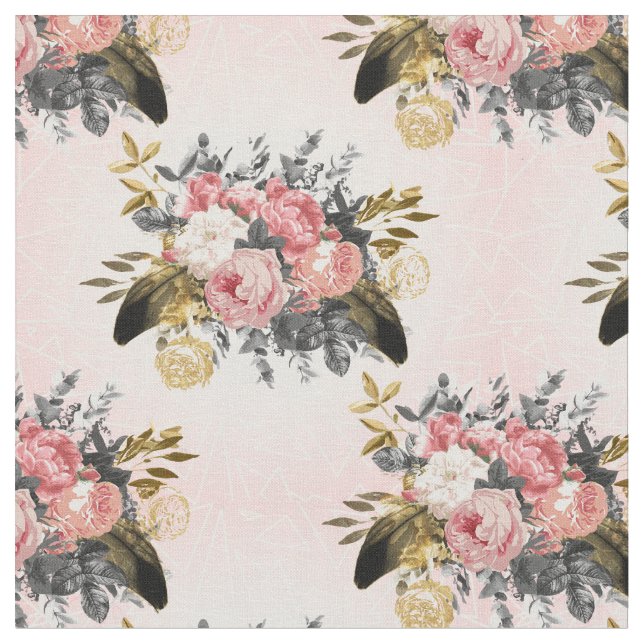 Romantic vintage roses and geometric design fabric (Close Up)