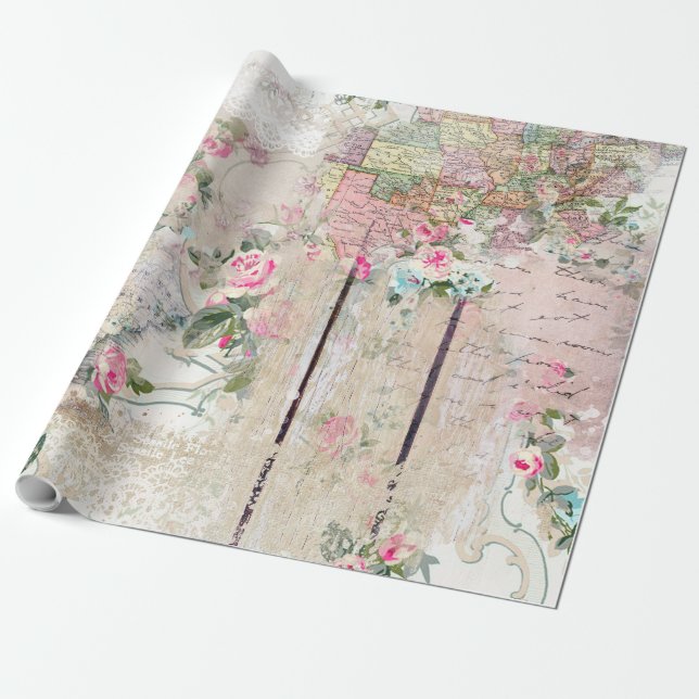Romantic Vintage Roses Wall Paper (Unrolled)