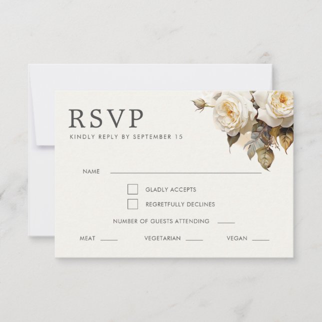 Romantic Vintage Roses Wedding RSVP Card (Front)