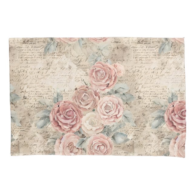 Romantic vintage scrapbook background flowers pillowcase (Front)