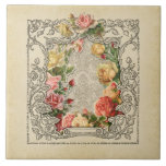 Romantic Vintage Sculpted Roses Tile<br><div class="desc">Layers of beautiful sculpted roses in pastel shades of pink,  yellow and peach within a dimensional ornate engraved vintage rustic frame on an ecru damask background. Note:  Sculpted,  engraved,  embossed and dimensional effects,  layered,  aged or eroded appearance,  textures and shadows achieved digitally. Actual product has a flat surface.</div>