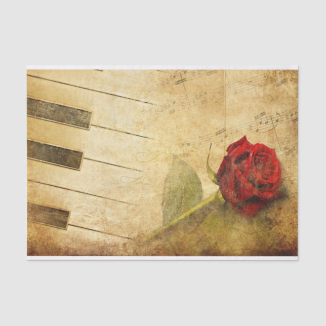 Romantic Vintage Sheet Music with Rose Tissue Pape (Front)