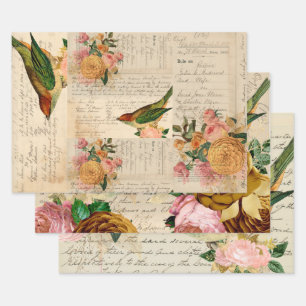 Romantic Vintage songbird with blush & gold roses  Wrapping Paper Sheet