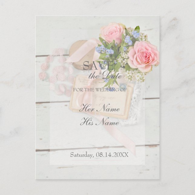 Romantic vintage spring flower editable wedding announcement postcard (Front)