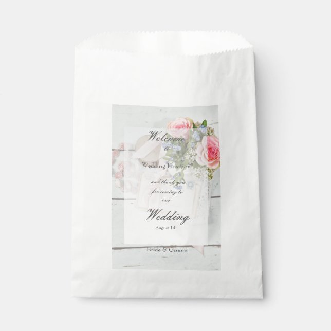Romantic vintage spring flower editable wedding favour bags (Front)