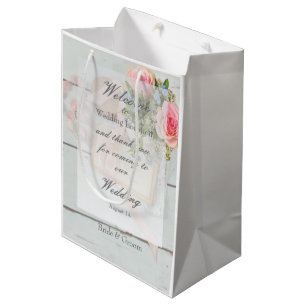 Romantic vintage spring flower editable wedding medium gift bag