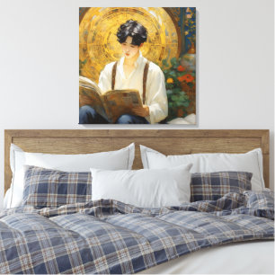 Romantic Vintage Style Art of Boy Reading Canvas Print