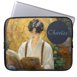 Romantic Vintage Style Art of Boy Reading Laptop Sleeve