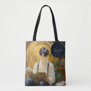 Romantic Vintage Style Art of Boy Reading Tote Bag